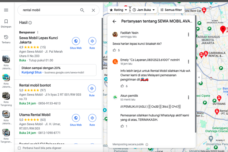 Penipuan di Google Maps kian Marak - Mengatasnamakan Rental